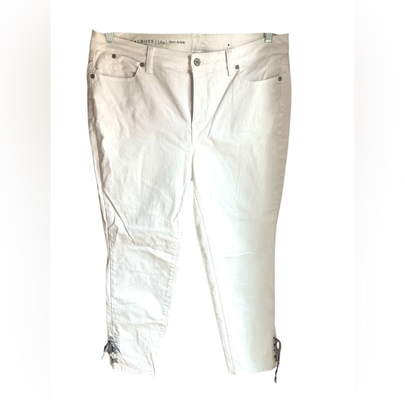 Talbots Slim Ankle Jeans Womens 14W White Cotton Blend Stretch Pockets - Picture 1 of 5